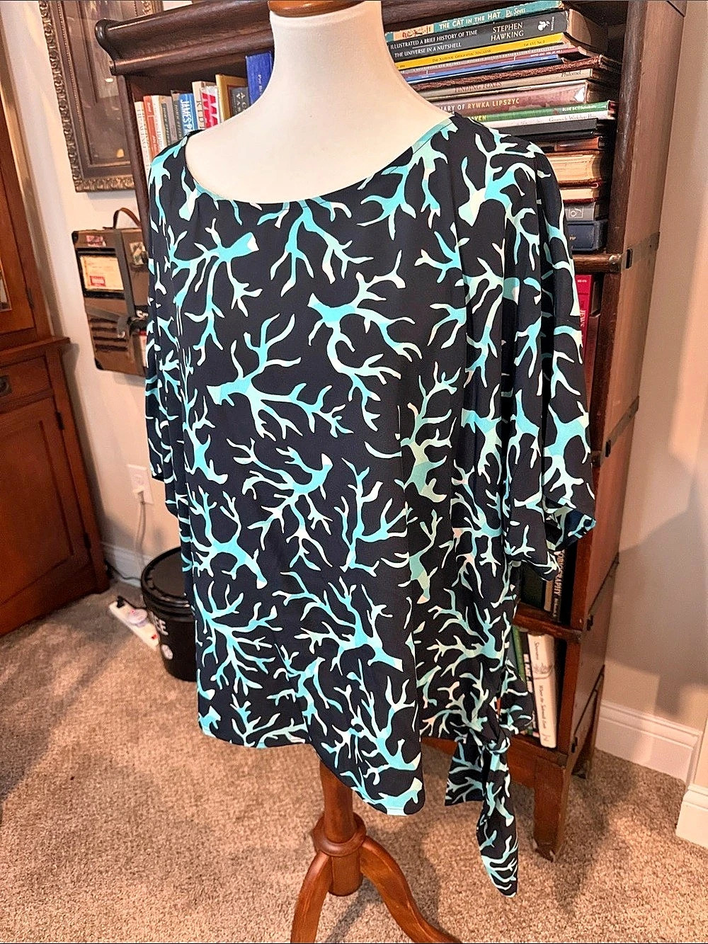 Michael Kors Coral Print Tunic Navy & Blue Size 3X Like New